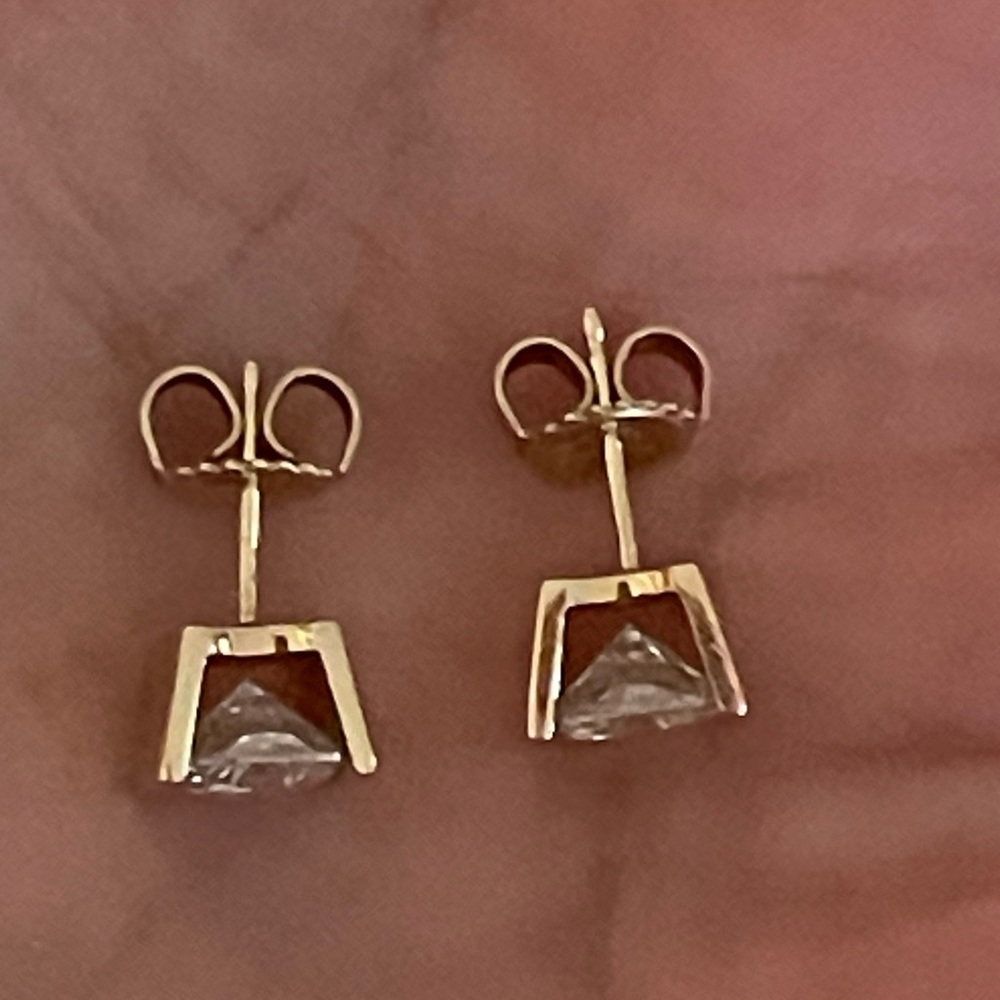 Fine Custom Made Cushion Cut Moissanite Earrings Solid 14K Yellow Gold - Picture 9 of 12